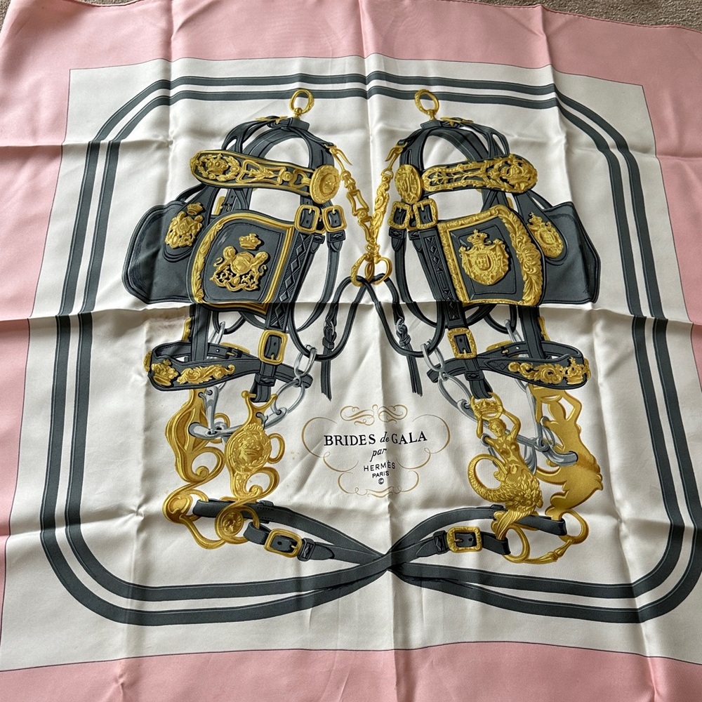 Hermes Brides de Gala Pink White Silk Scarf